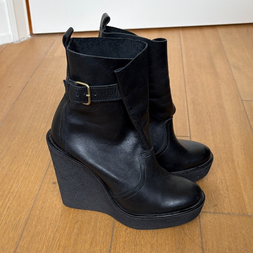 Pierre Hardy Black Leather Wedge Boots